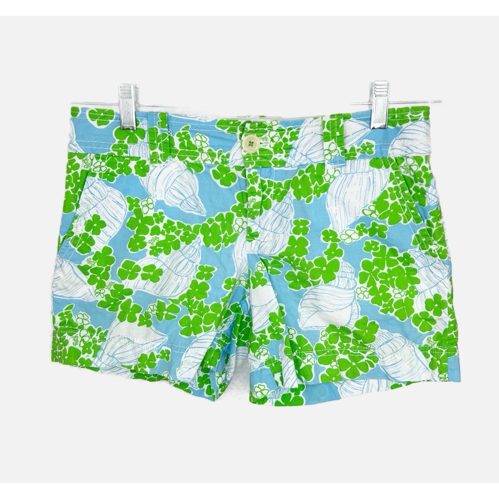 LILLY PULITZER Preppy Coastal Beachy‎ Seashell Clover Floral 4.5" Shorts Size 2
